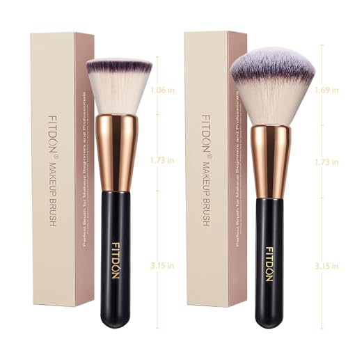 FITDON Foundation Brush and Powder Brush, 2PCS Professional Flat Top Kabuki Makeup Brush Bronzer Blush Brushes for Liquid, Cream and Powder - Image 7