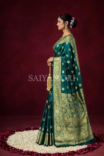 Image of Women's Soft Silk Style Jacquard Saree with Rich Zari Woven Border & Pallu | 5.6 Mtr Saree with 0.8 Mtr Unstitched Blouse