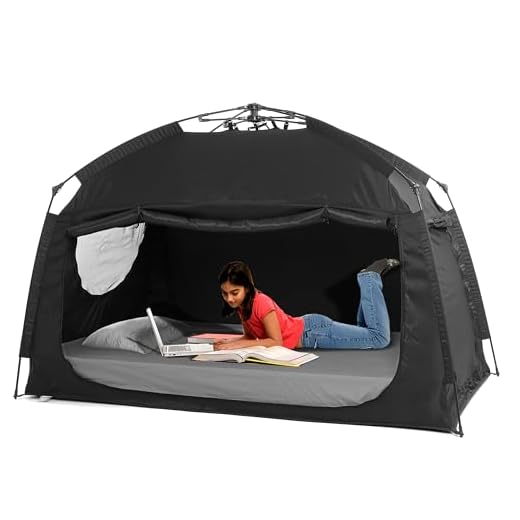 Indoor Instant Privacy Bed Tent for Sleeping,Quick Set-up Bed Canopies,Portable Bed Drapes with Large Space and 3 Doors (Black, Full)