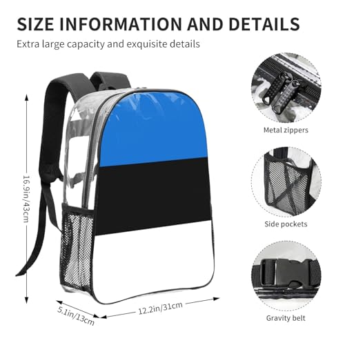 Sac à dos transparent imprimé drapeau Estonie avec poches