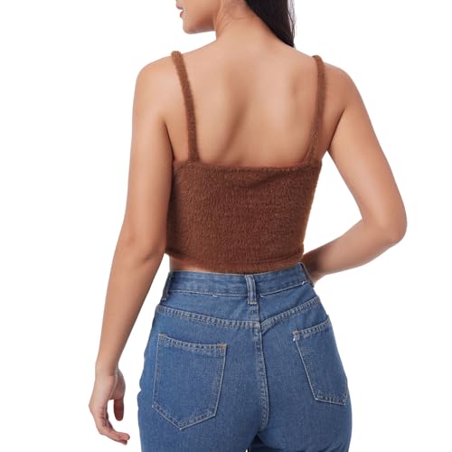 Image of Amazhiyu Women's Fuzzy Cropped Tank Top Sweater-Knit Scoop Neck Crop Cami
