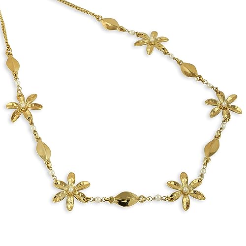 The Fun Company Floral And Elegant Gold Plated Pearl Necklace | Lightweight And Stylish Jewellery | Trendy Accessories For Occassions | Gifts For Women & Girls