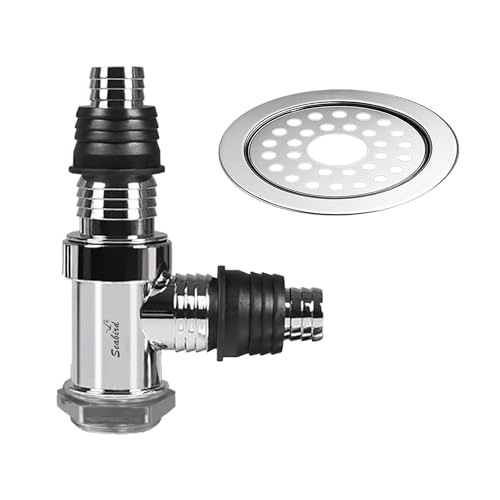 Image of SEABIRD ABS T-Shape Connector with Round Shape SS Grating for Bathroom Drainage, Wash Basin Outlet & Kitchen Waste Pipe | Heavy Duty Rust Resistant Plumbing Fitting