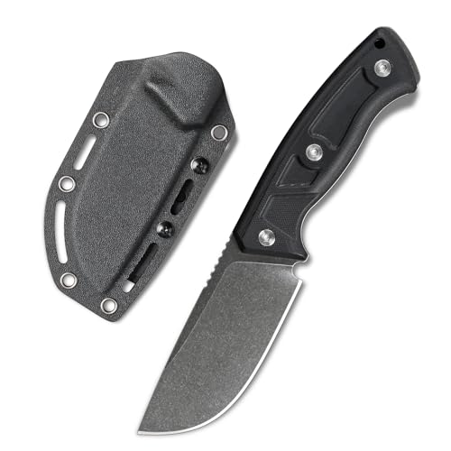 SDOKEDC Knives 14C28N Steel Fixed Blade Tactical Knife with kydex sheath for Men EDC Outdoor Camping Survival Hunting (Black stone wash+black G10 handle)