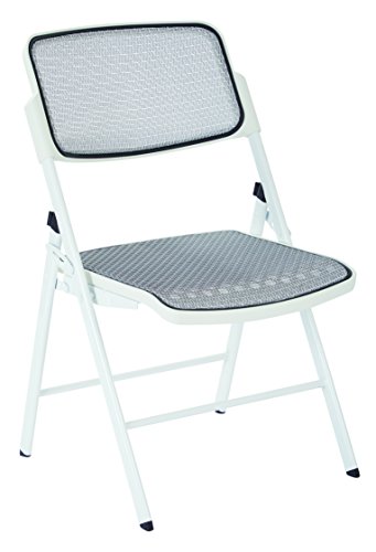 Office Star ProGrid Mesh Seat and Back Folding Chair, White, 2-Pack