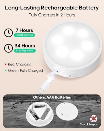 Image of GOODEA.fun Puck Lights with Remote, 13 RGB Colors LED Under Cabinet Lights, Rechargeable Baterry Operated Under Cabinet Lighting Tap Lights, Stick on Lights with Dimmer and Timer(3 Pack)