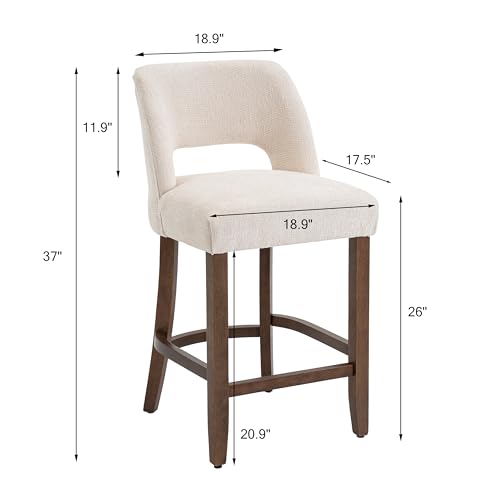 Image of VKNOW Bar Stools Set of 6, 26 inch Upholstered Counter Height Bar Stools, Modern Counter Stools with Wood Legs for Kitchen Island Dining Room Bar, Beige