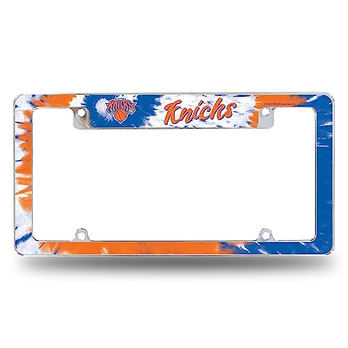 Rico Industries NBA New York Knicks Tie Dye 12" x 6" Chrome All Over Automotive License Plate Frame for Car/Truck/SUV