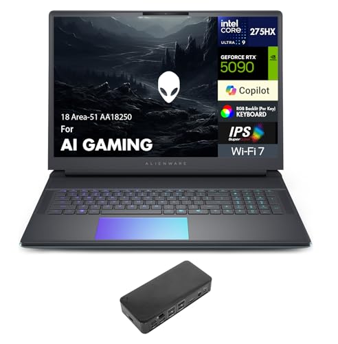 Image of Alienware 18 Area-51 AA18250 AI Gaming Laptop 18 inch WQXGA (Intel Ultra 9-275HX, GeForce RTX 5090 24GB, 64GB DDR5, 8TB PCIe SSD, Win 11 Pro) w /USB-C Dock