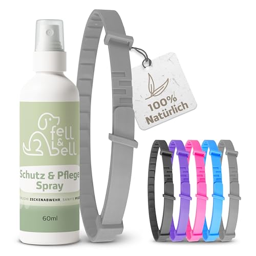 fell&bell Zeckenhalsband Hund Silikon & Kokosöl Spray 60 ml | Anti-Zecken Schutz, natürlicher Parasitenschutz, wasserfest & weich, ohne Chemie, für kleine & große Hunde