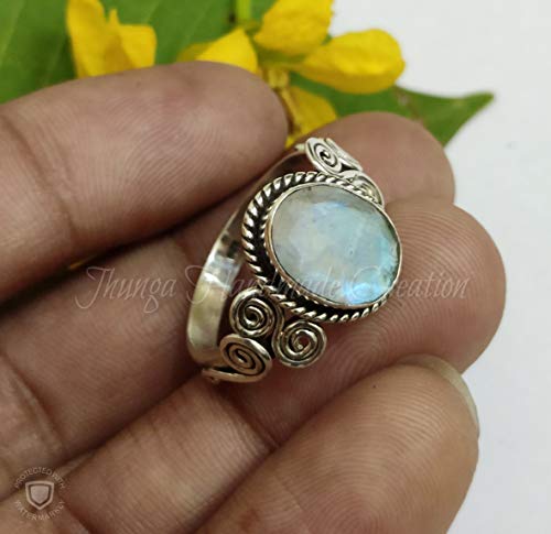 Genuine Rainbow Moonstone Ring, 925 Silver Ring, Faceted Stone, Fashion Rings, Moonstone Sterling Silver Ring, Engagement Ring, Moonstone Promise Ring, June Birthstone Ring, Classic Anniversary Ring