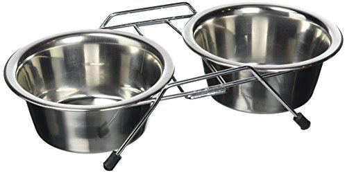 Kerbl Pet Doppelnapfständer, 2x450ml, 29x13,5x7cm, aus rostfreiem Edelstahl, Katzen, kleine und große Hunde, Hundenäpfe, Futter und Wasser