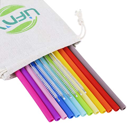 FERGRELM 12Pcs Reusable Silicone Straws, BPA Free, Regular Size, Set of 12, Includes 6 Pcs Brushes + 1 Storage Pouch