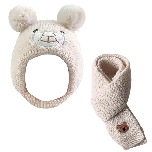 1 Gorro De Punto Para Bebé, 1 Bufanda De Punto, Gorro Cálido Grueso De Invierno, Gorro Bonito, Bufanda Para El Cuello Resistente Al Frío, Traje Cálido Para Exteriores