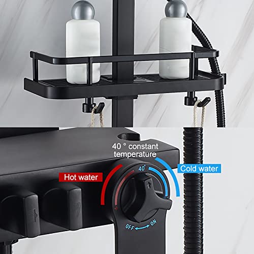 Ensemble combiné de douche thermostatique noir LED avec mitigeur mural et douchette - 5