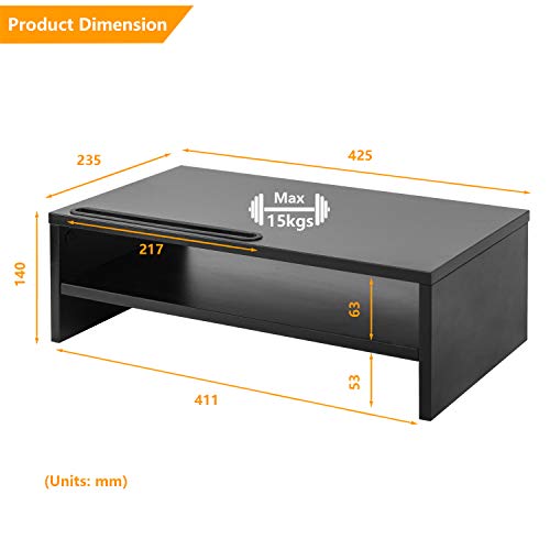 RFIVER Supporto per Monitor di Legno Tavolino PC con Supporto per Smartphone iPad e Gestione dei Cavi Nero CM1002