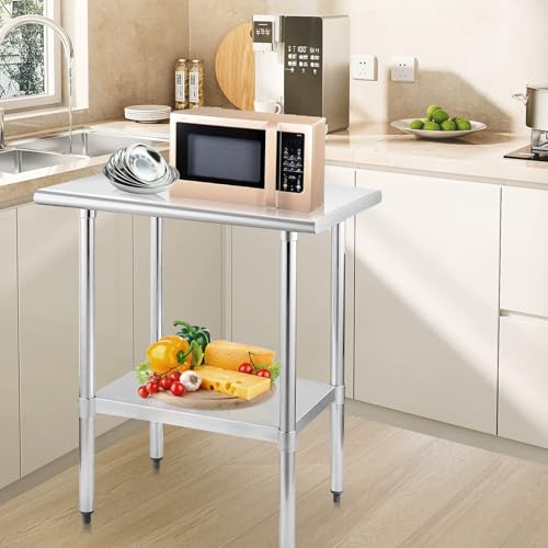 Image of STABLEINK NSF Stainless Steel Small Table 18x30, Metal Prep & Work Table with Adjustable Undershelf, for Commercial Kitchen, Restaurant, Hotel, Bar and Garage