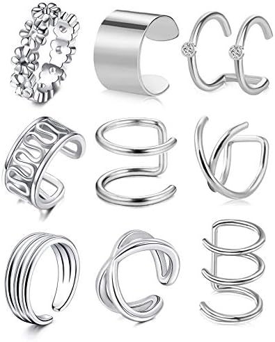 incaton Ear Cuffs Stainless Steel Fake Helix Cartilage Earrings Clip On Wrap Non-Piercing Adjustable Earrings Body Jewelry