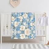 Coperta morbida per bambini con stampa floreale blu pallido, 76 x 101 cm, adatta per divani e culle