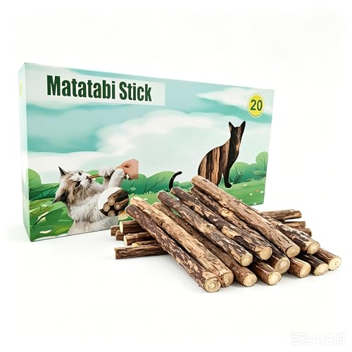 LuminGrain 20 Stück Matatabi Kausticks Großpackung Katzenminze Sticks für Zahnpflege & gegen Mundgeruch Natürliche Silberrebe Kauhölzer Selbstbeschäftigung Spielzeug für Katzen