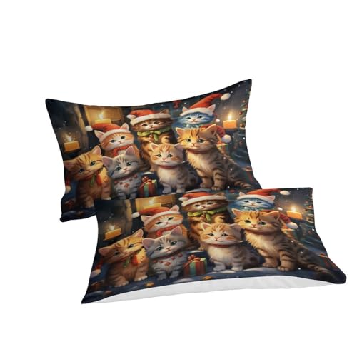 Housse de couette Noël chat imprimé 3D microfibre de lit - 6