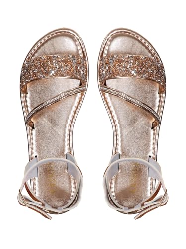 GORGLITTER Women's Sequin Glitter Flat Sandals Sparkly Dressy Open Toe Bling Flats Shoes