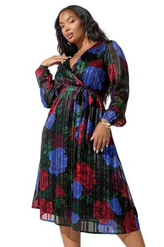 Image of Yours London Curve Floral Metallic Wrap Dress - Women's - Plus Size Curve Black