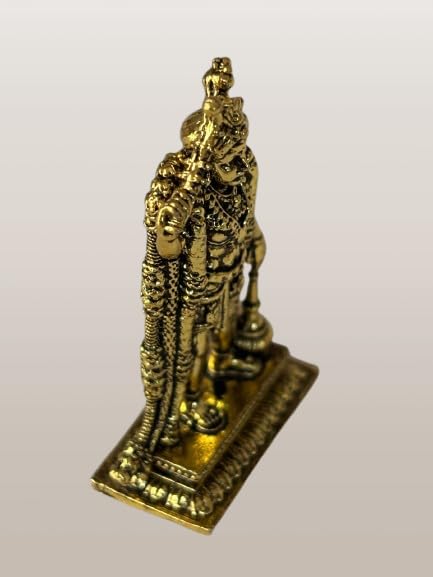 Image of BRICKS & BLOCKS Divyasethu Brass Miniature Karuppa Samy Statue Traditional Hindu Deity Sculpture, Decorative Figurine, Antique Gold Finish.
