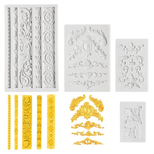 4 pièces moules à fondant en silicone, moules à fondant 3D baroque, moules vintage en silicone, moules en silicone en relief, pour fudge, gâteau, chocolat,...