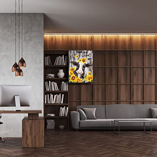 Fwifjods Highland Cow Wall Art Bathroom Decor White And Gray Cute Cow Decor Picture Wall Decor Cow Animal Wall Art Works Stretch And Framed For Bedroom Living Room Kitchen Bathroom 12"X 16" #TOP6