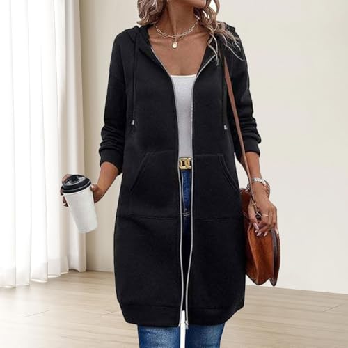 Women Casual Zip up Polyester Hoodies, Women Long Hoodie Tunic with Pockets, Jackets Long Sleeve Sweater Dress4