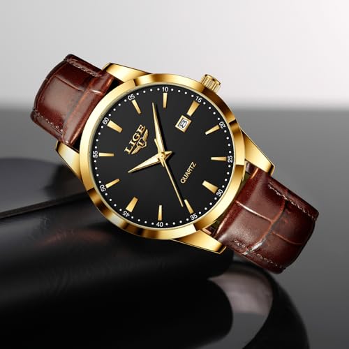 Image of LIGE Fashion Mans Wristwatch Date Luminous Dress Watch for Man Stylish Waterproof Quartz Wrist Watch Stylish Leather Watches for Men
