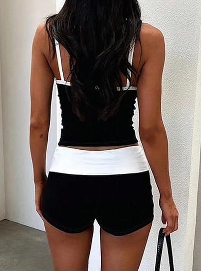 Piacakece Women 2 Piece Lounge Set Crop Camisole and Fold Over Shorts Pajama Sets Two-Piece Loungewear Sleepwear Pjs - Image 4