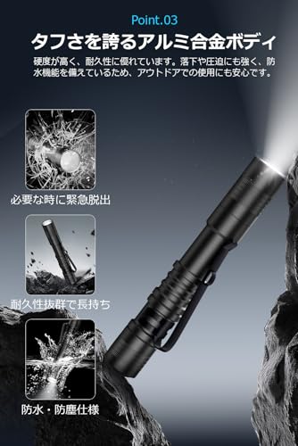 RISEMART LED 懐中電灯 小型 ペンライト 高輝度 120ルーメン mndtBK02t の商品画像 4
