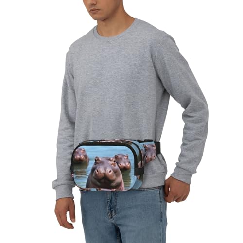 Niedliche Hippos Bauchtasche, verstellbare Umhängetasche, große Hüfttasche, Reisegürteltasche, Unisex, Bauchtasche