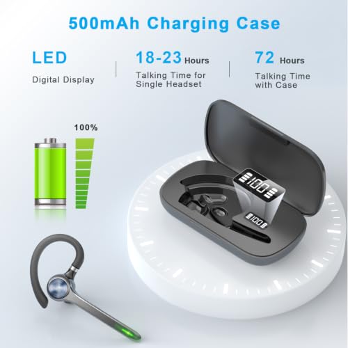 Image of HEIBAS Bluetooth Headset, Wireless Earpiece with Mic for Work