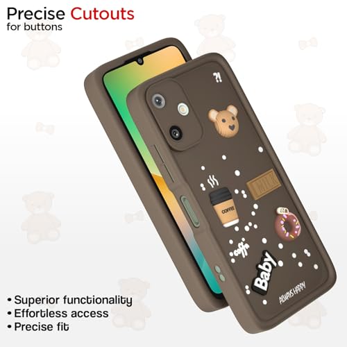 Image of Pikkme Back Cover for Samsung Galaxy F06 5G / M06 5G | Cute Fun Cartoon 3D Bear Silicone Full Body Protection Bumper Cover (Brown)