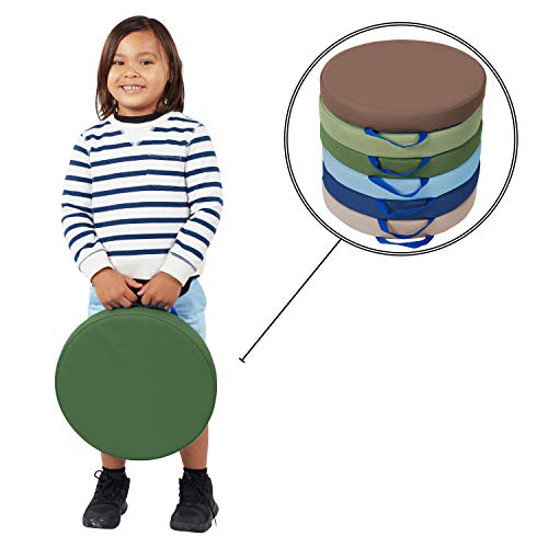Image of Factory Direct Partners SoftScape 15 inch Round Classroom Floor Cushions with Handles; Flexible Seating for Daycare, Preschool, Playroom; 2 inch Thick Deluxe Foam (6-Piece) - Earthtone, 11232-ET