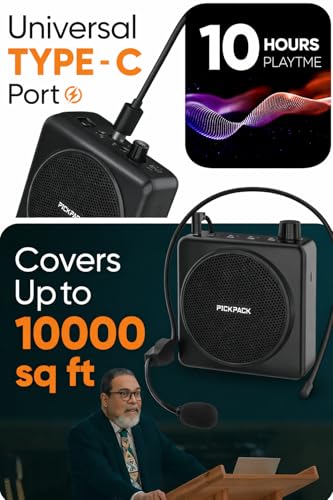 Image of Primate Voice Amplifier for Teachers with Wired Headset Mic, 10W Portable Speaker, Bluetooth 5.3, 12H Battery Backup, Lightweight Mic for Classroom Teaching, Tour Guides, Yoga Trainers & Presentations