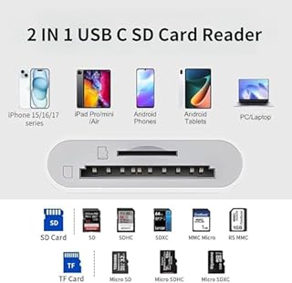 Lecteur de Carte SD USB C, Adaptateur Micro SD vers Type C, Adaptateur Carte de Caméra SD, Lecteur de Carte Mémoire Externes pour iPhone 17/16/15, MacBook, iPad Pro/Air, Samsung Galaxy, Android