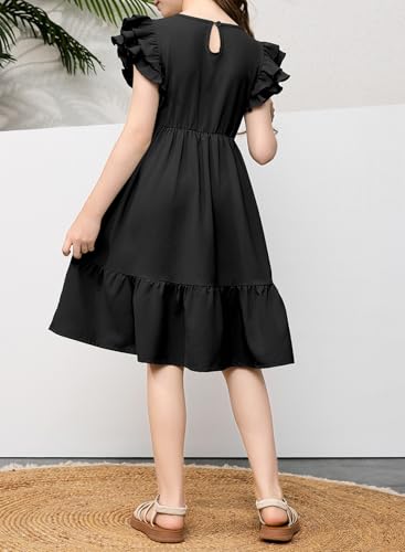 blibean Teen Girls Dresses Kids Double Layer Ruffle Sleeve Dress Size 6-15 Years3