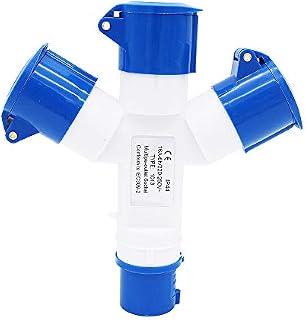 POFET Multifunctional Industrial Socket 16 Amp 3P IP44 380V 3 Way Mains Hookup Splitter-Blue