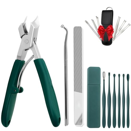 9-Piece Ingrown Toenail & Thick Nail Clipper Eagle Beak Beveled Nail Clippers Angled Nail Clippers Suitable for Men Women and Comfort-Seeking Seniors at Home in The Office and During Travel (Green)
