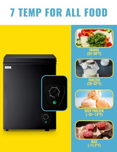 Chest Freezer 3.5 CU.FT WANAI Deep Freezers Compact Mini Size Machine 7 Temperature Control Low noise with Removable Basket for Dorm Apartment Home Kitchen - Thumbnail 6