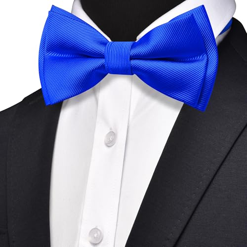 Image of GUSLESON Mens Solid Color Two Layer Pre-tied Bow Tie and Pocket Square Cufflink Set with Gift Box