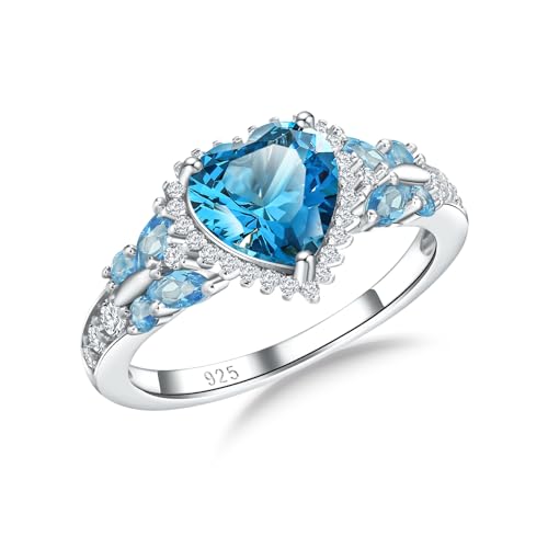 RANDES Blue Topaz Rings for Women Dainty Butterfly Ring 925 Sterling Silver Heart Engagement Wedding Ring December Birthstone Ring Size 8