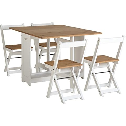 Seconique Santos Butterfly Dining Set in White/Distressed Waxed Pine Cover