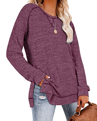 Image of Aokosor Womens Sweaters Long Sleeve Shirts Lightweight Side Split Tunic Tops for Leggings Trending Now 2023