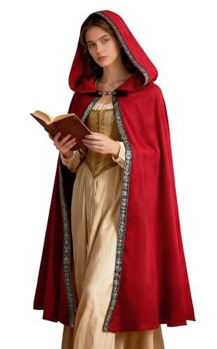 Red Medieval Cloak with Hood Wizard Cloak Halloween Renaissance Hooded Cape for Man and Women