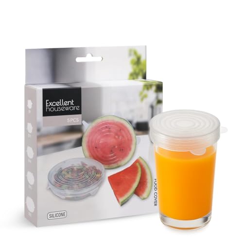 PAAJEE Silicone Stretch Lids Pack of 5 Reusable Food Glass Cup Covers in Different Sizes | BPA-Free, Dishwasher & Microwave Safe | Flexible Fit for Bowls, Cans, Containers & More Food Storage Solution